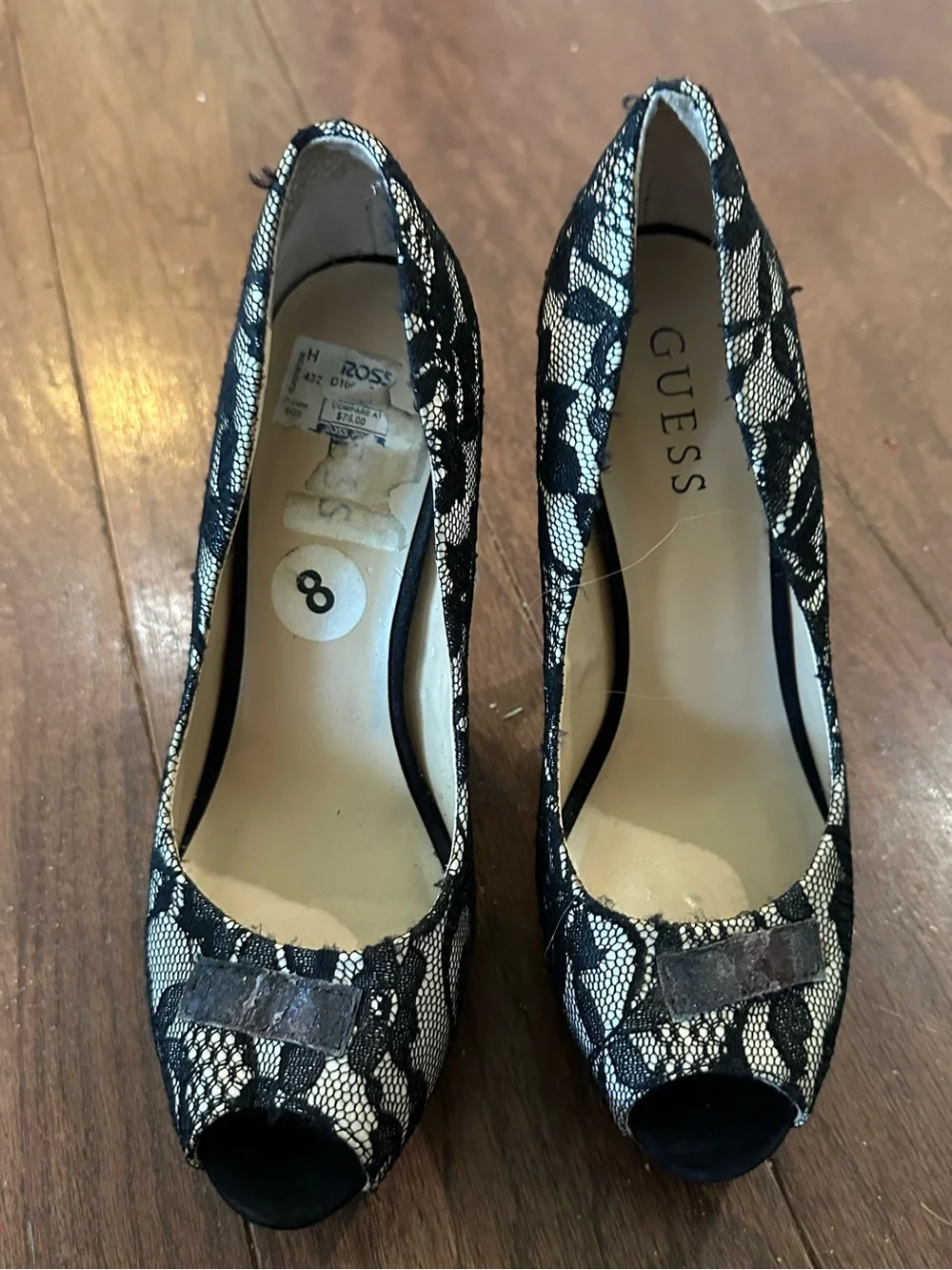 Guess Black Lace Peep-Toe High Heels